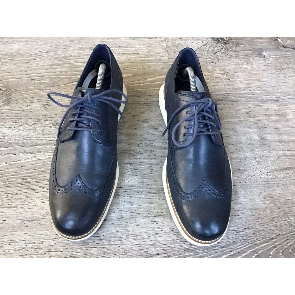 Cole Haan Zerogrand Men's 10 M Wing Ox Wingtip Oxford Blue Leather Shoes C30563
